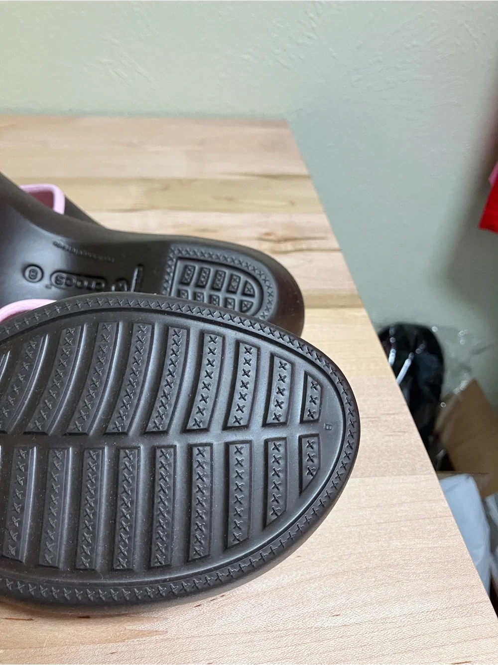 CROCS Two-Strap Slide Sandals in Light Pink and Dark Brown